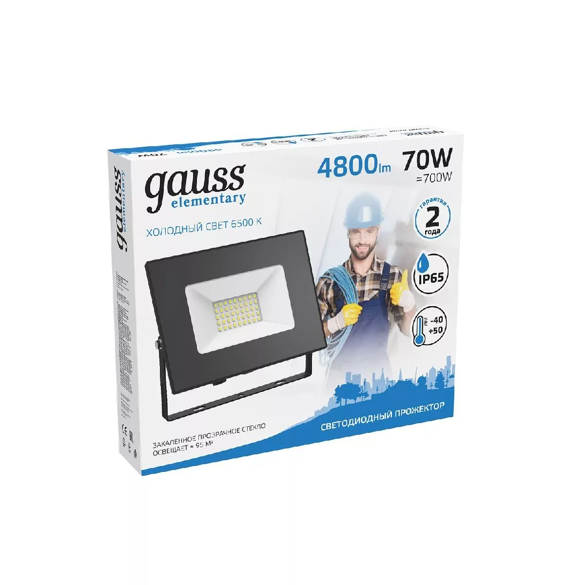 Прожектор светодиодный Gauss Elementary G2 70W 6300lm IP65 6500К черный 1/16  купить в Краснодаре – «Описвет»