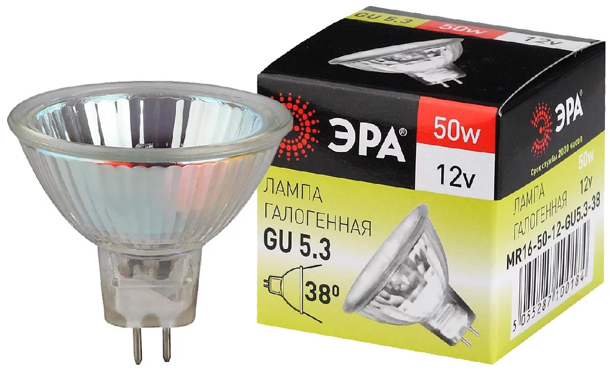 Лампочка галогенная ЭРА GU5.3-MR16-50W-12V-CL GU5.3 50 Вт софит теплый  белый свет купить в Краснодаре – «Описвет»