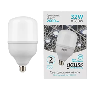 Лампа Gauss Elementary T100 32W 2700lm 6500K E27 LED 1/20