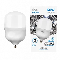 Лампа Gauss Elementary T160 60W 5600lm 6500K E27 LED 1/6