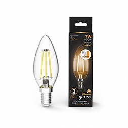 Лампа Gauss Filament Свеча 7W 550lm 2700К Е14 шаг. диммирование LED 1/10/50