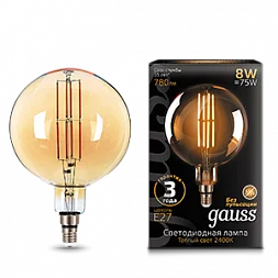 Лампа Gauss Filament G200 8W 780lm 2400К Е27 golden LED 1/6