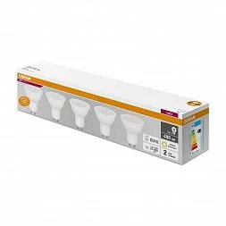 Лампочки светодиодные Osram Led Value PAR16 6Вт 3000К GU10 точечный матовый теплый белый свет набор 5 штук