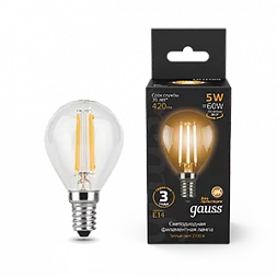 Лампа Gauss Filament Шар 5W 420lm 2700К Е14 LED 1/10/50