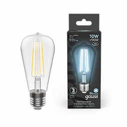 Лампа Gauss Filament ST64 10W 970lm 4100К Е27 LED 1/10/40