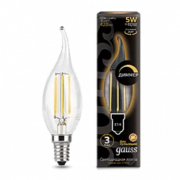 Лампа Gauss Filament Свеча на ветру 5W 420lm 2700К Е14 диммируемая LED 1/10/50