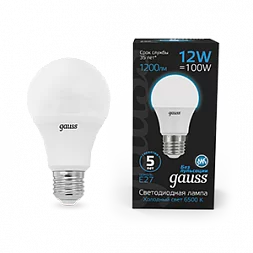 Лампа Gauss A60 12W 1200lm 6500K E27 LED 1/10/50