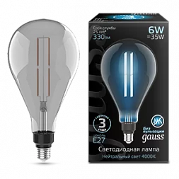 Лампа Gauss Filament PS160 6W 330lm 4000К Е27 gray straight LED 1/6