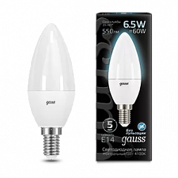 Лампа Gauss Свеча 6.5W 550lm 4100К E14 LED 1/10/100